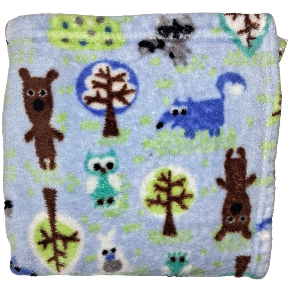 Woodlands Blue‎ Baby Blanket Bear Tree Owl Soft Fleece Forest Fox Raccoon